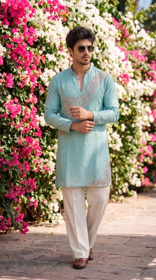 Sky Blue Embellished Kurta