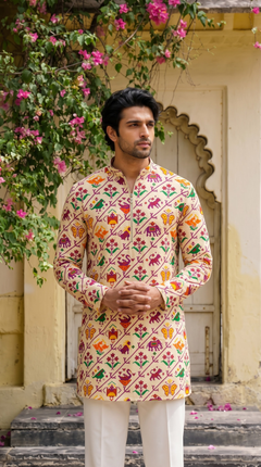 Ivory Multicolour Printed Kurta