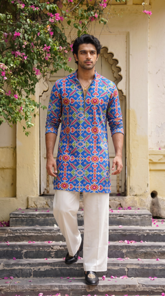 Royal Blue Multicolour Printed Kurta