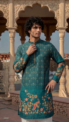 Teal Floral Printed Kurta