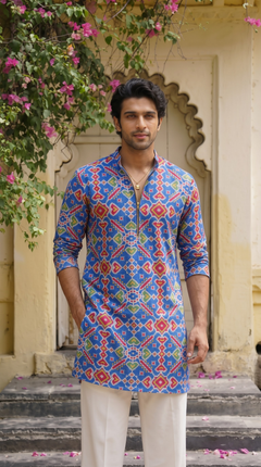 Royal Blue Multicolour Printed Kurta