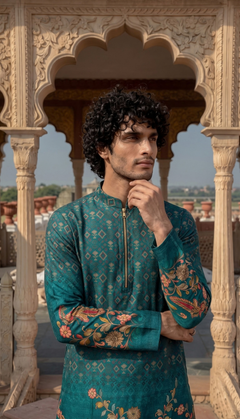 Teal Floral Printed Kurta