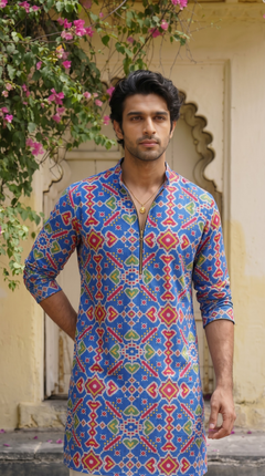 Royal Blue Multicolour Printed Kurta
