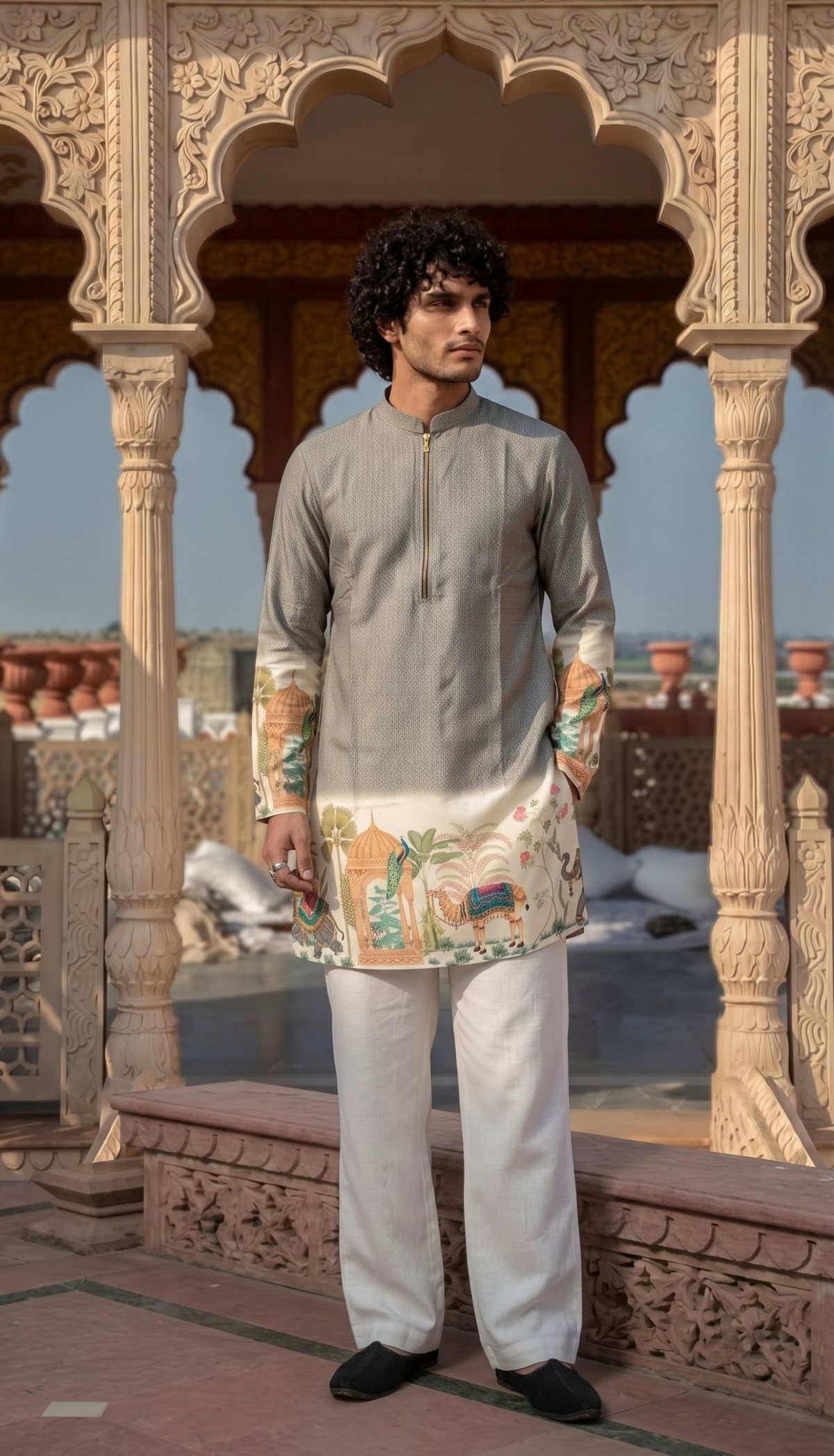 Grey Printed Kurta