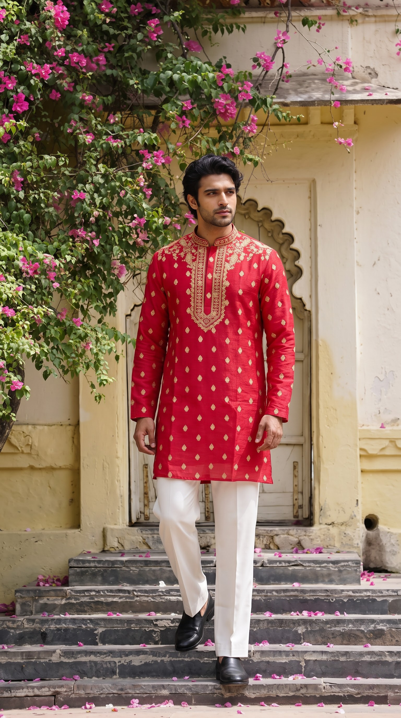Red Embroidered Kurta