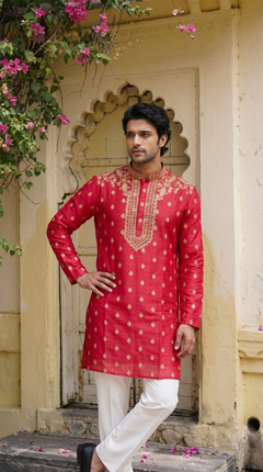 Red Embroidered Kurta