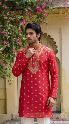 Red Embroidered Kurta