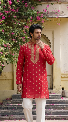 Red Embroidered Kurta