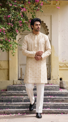 Ivory Gold Embroidered Kurta
