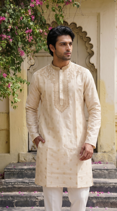 Ivory Gold Embroidered Kurta