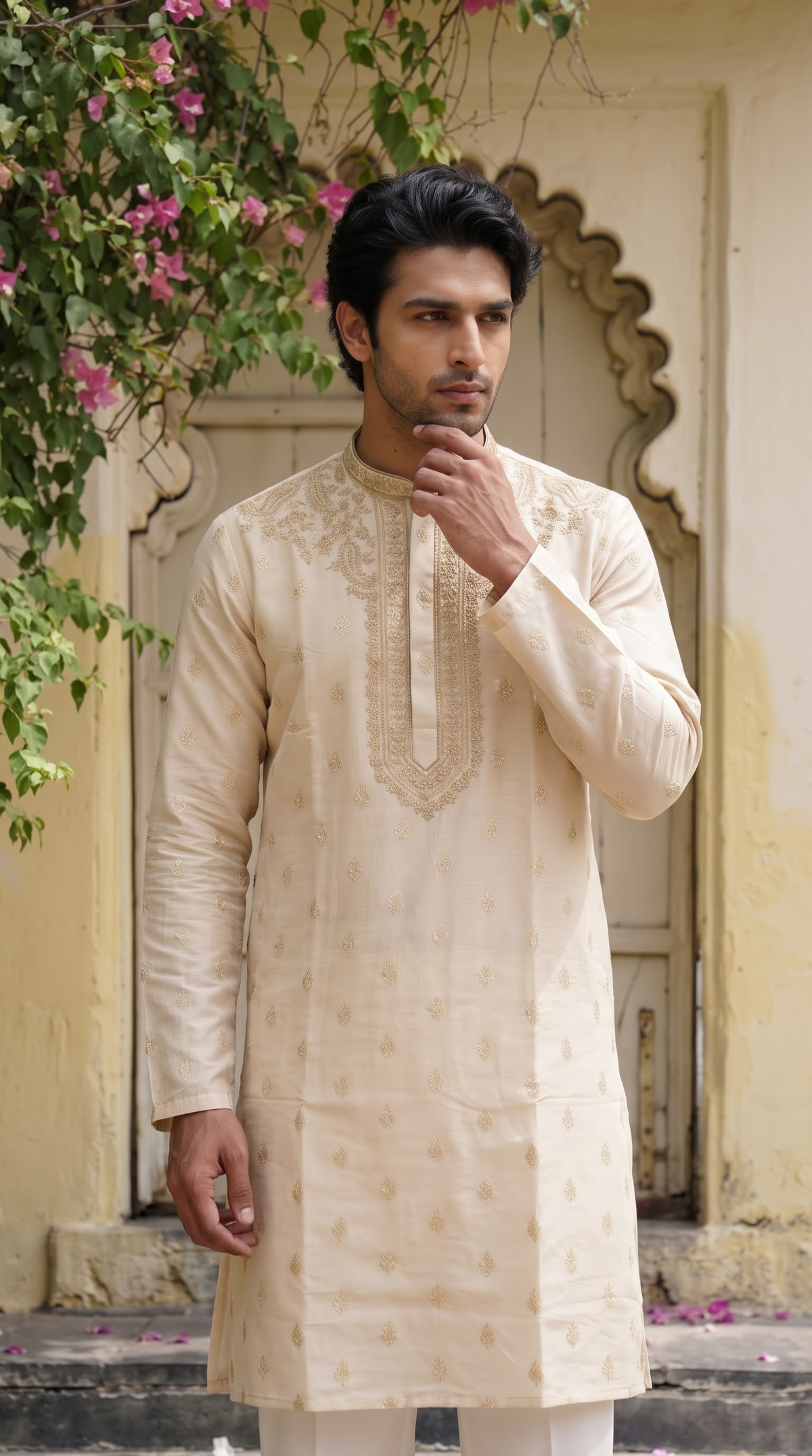 Ivory Gold Embroidered Kurta