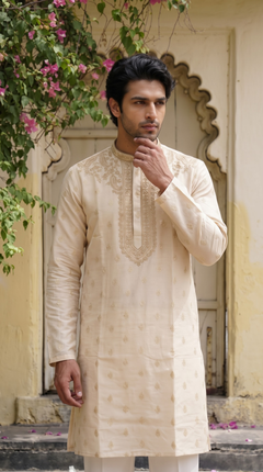 Ivory Gold Embroidered Kurta