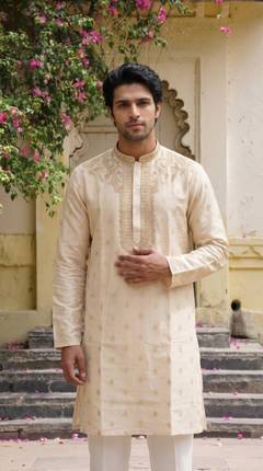 Ivory Gold Embroidered Kurta