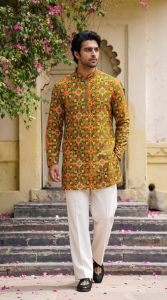 Olive Green Multicolour Printed Kurta