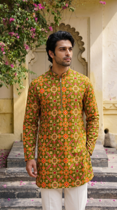 Olive Green Multicolour Printed Kurta