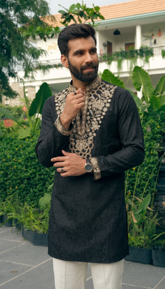 Black Floral Neckline Kurta