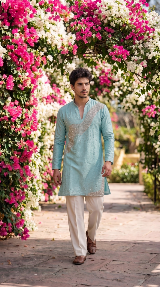 Sky Blue Embellished Kurta