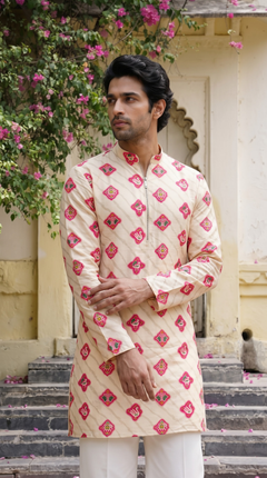 Ivory Pink Printed Kurta