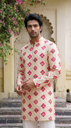 Ivory Pink Printed Kurta