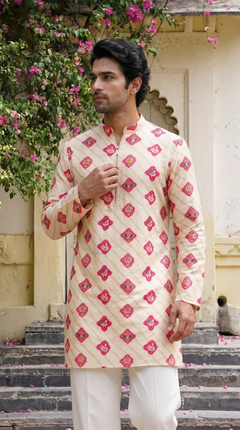 Ivory Pink Printed Kurta