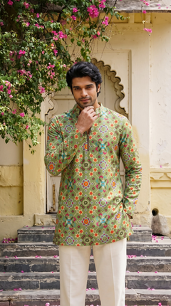 Olive Green Multicolour Printed Kurta