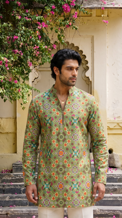 Olive Green Multicolour Printed Kurta