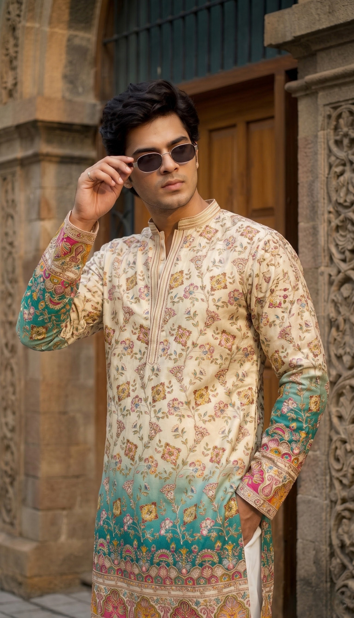 Aqua Floral Kurta