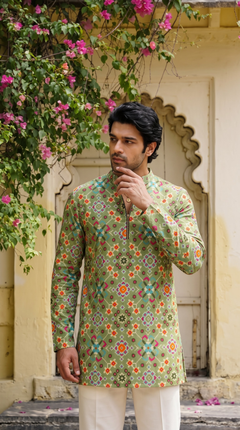 Olive Green Multicolour Printed Kurta