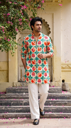 Ivory Multicolour Bird & Floral Printed Kurta