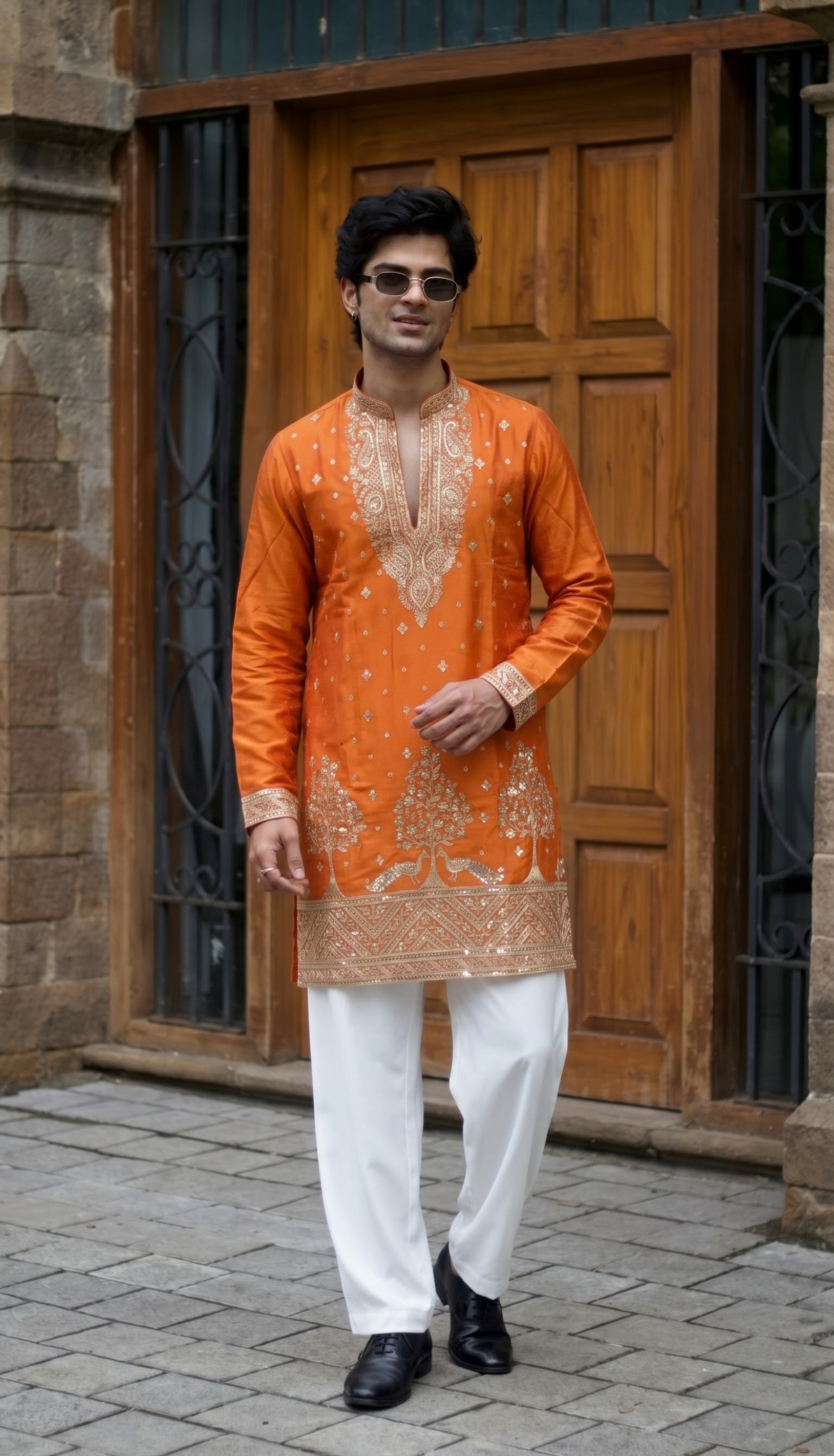 Orange Embroidered Kurta