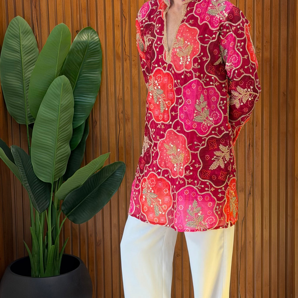 Royal Mehroon Floral Kurta - Hover Image