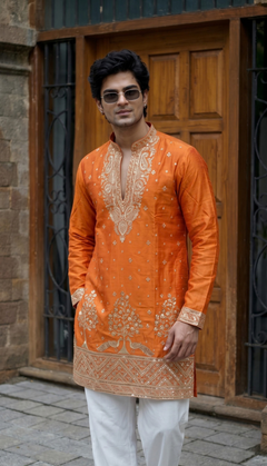 Orange Embroidered Kurta
