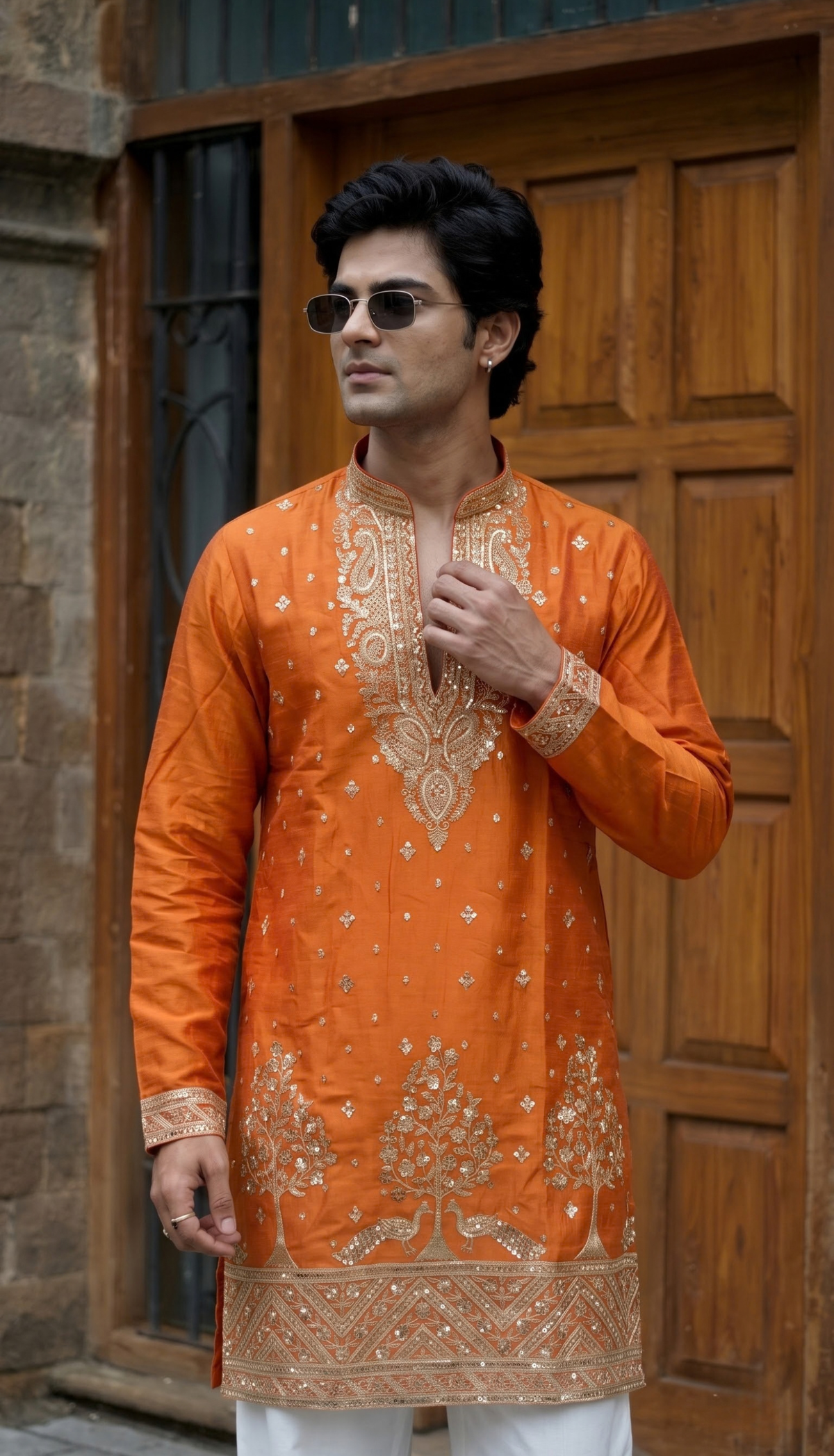 Orange Embroidered Kurta