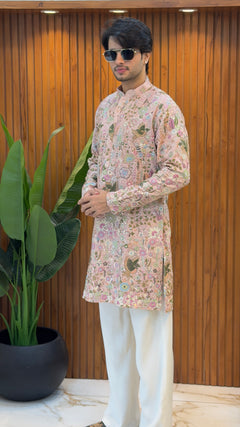 Blush Pink Floral Embroidered Designer Kurta Set