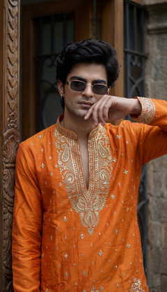 Orange Embroidered Kurta