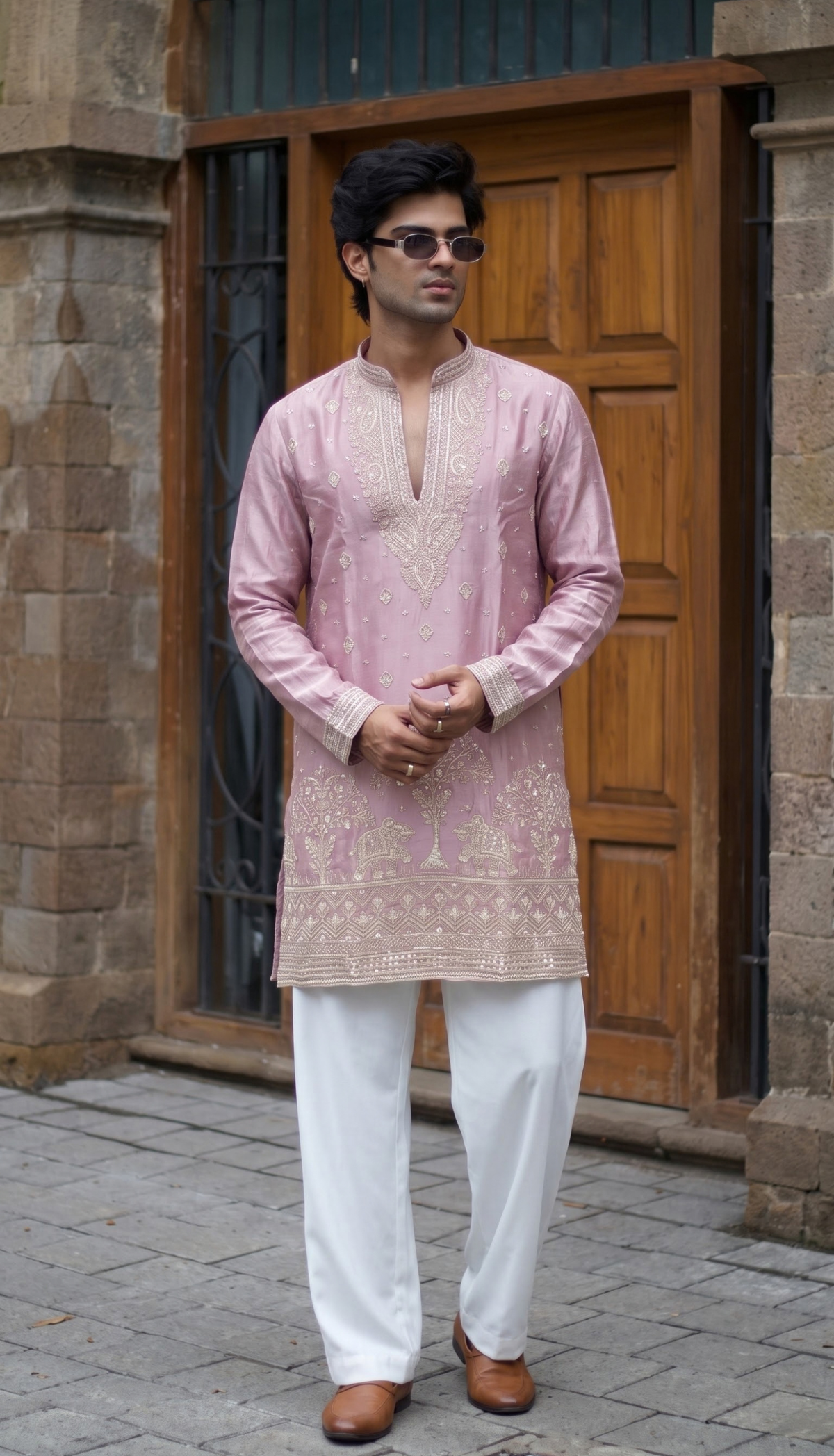 Pink Embroidered Kurta
