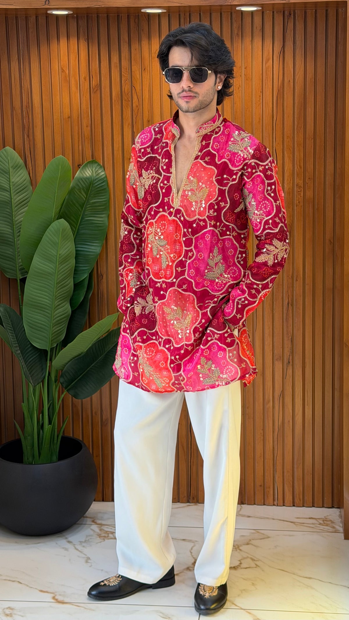 Royal Mehroon Floral Kurta