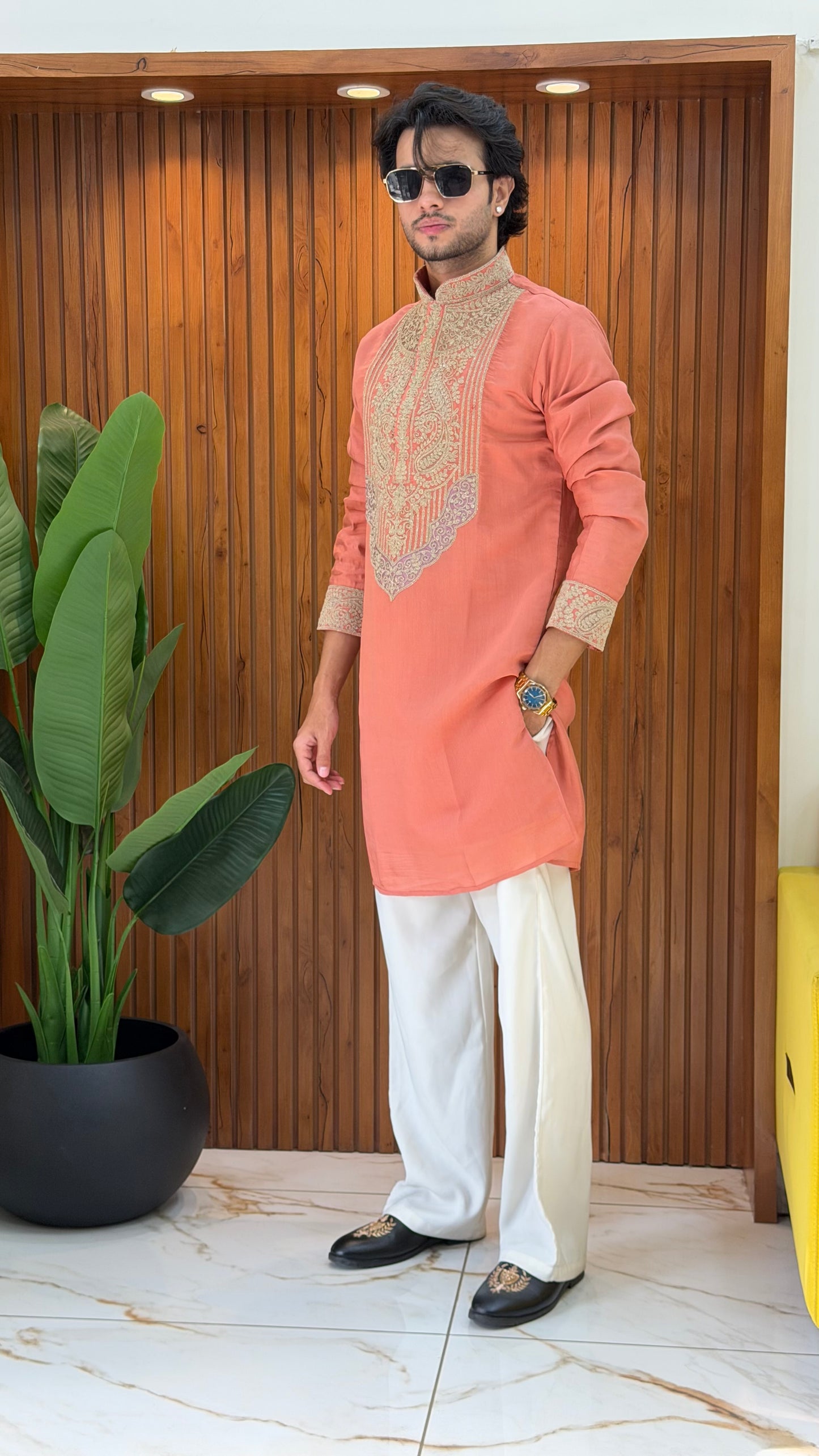 Peach Royal Embroidered Kurta