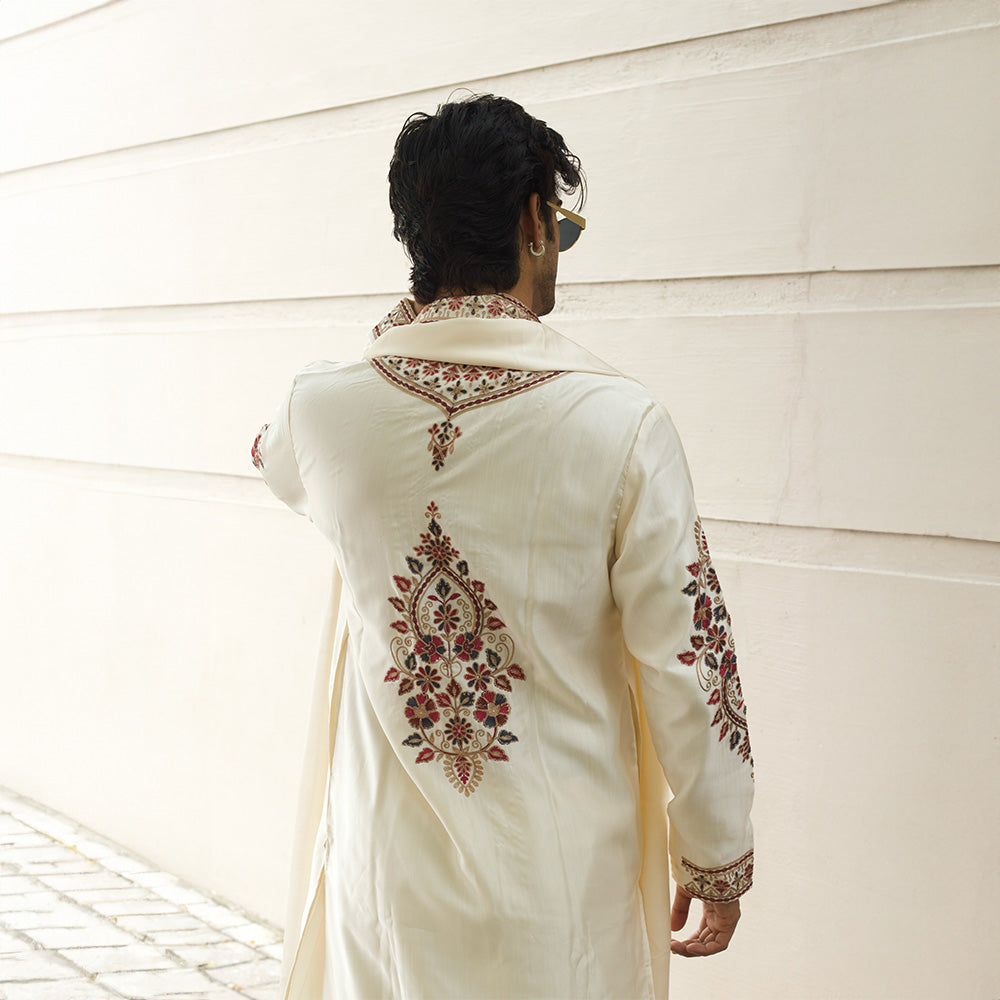 Ivory Maharaja Embroidered Kurta Set