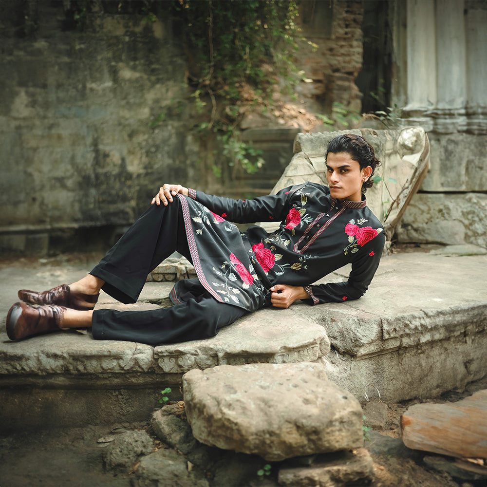 Noir Bloom Embroidered Kurta