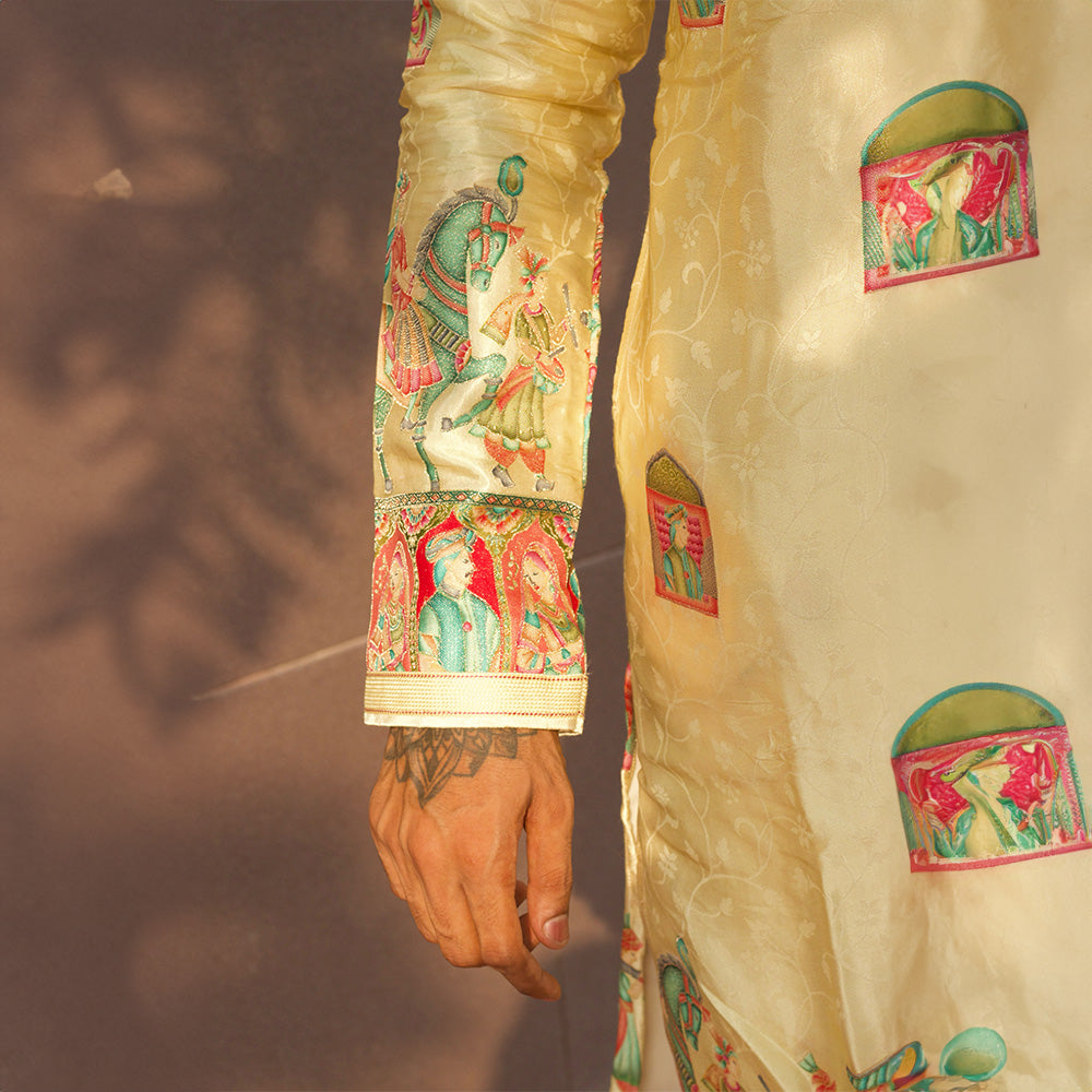 Ivory Pichwai Procession Kurta