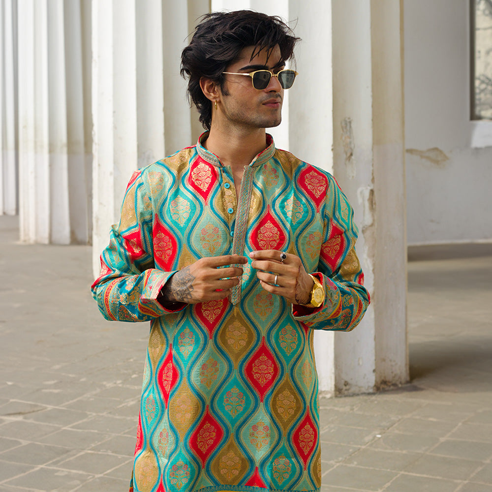 Teal Temple Jaal Kurta
