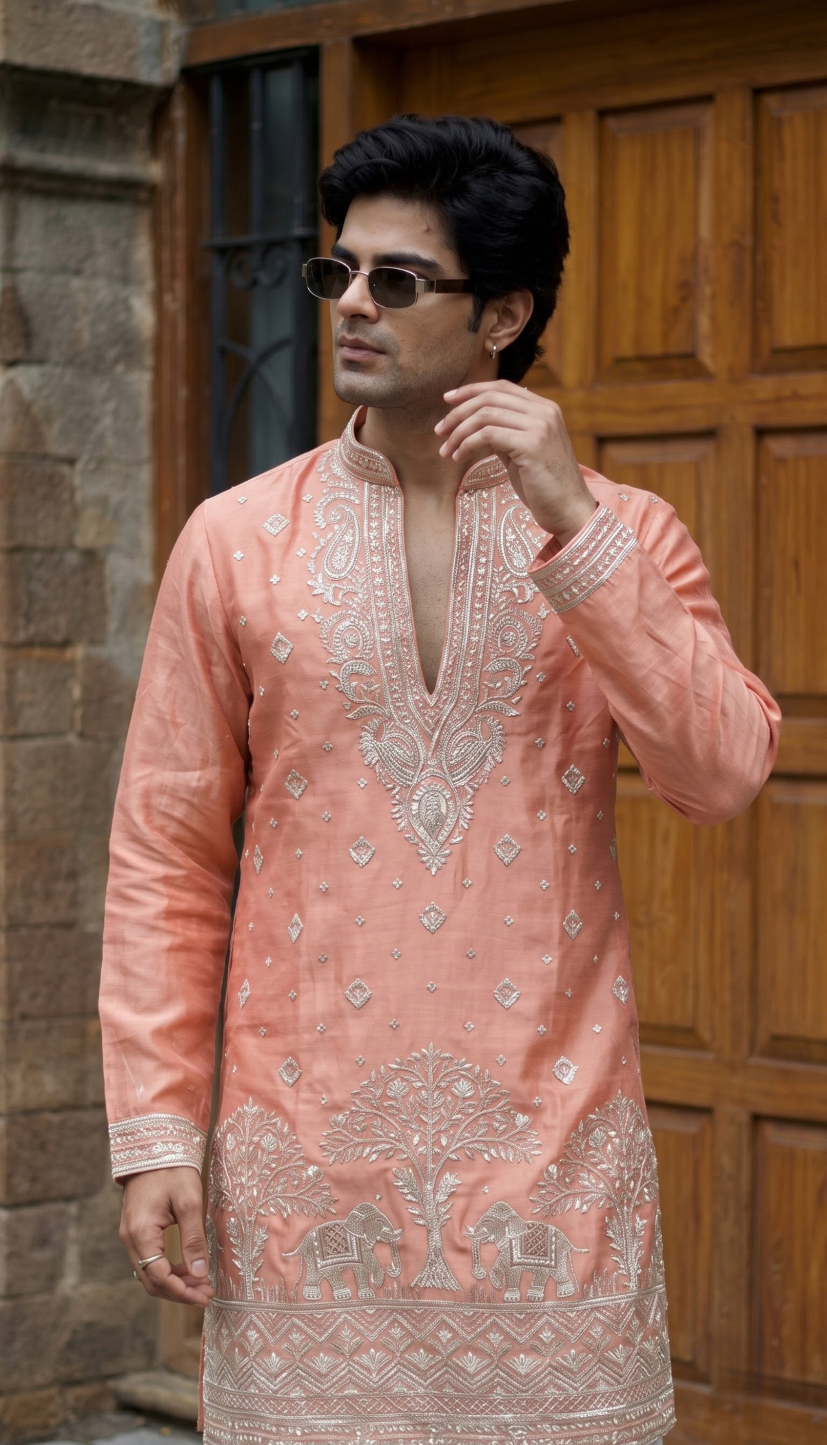 Peach Embroidered Kurta