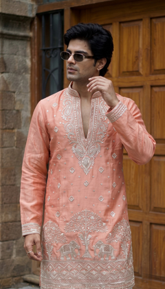 Peach Embroidered Kurta
