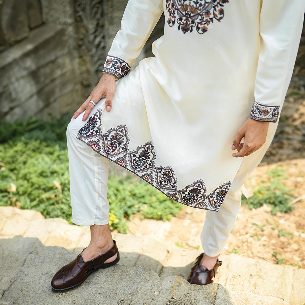 Ivory Mughal Motif Kurta
