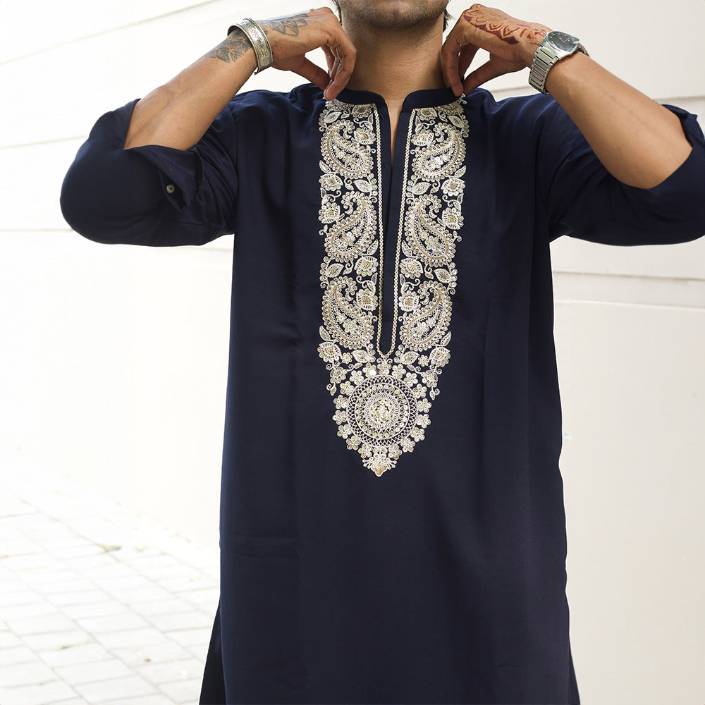 Navy Regal Zardozi Kurta