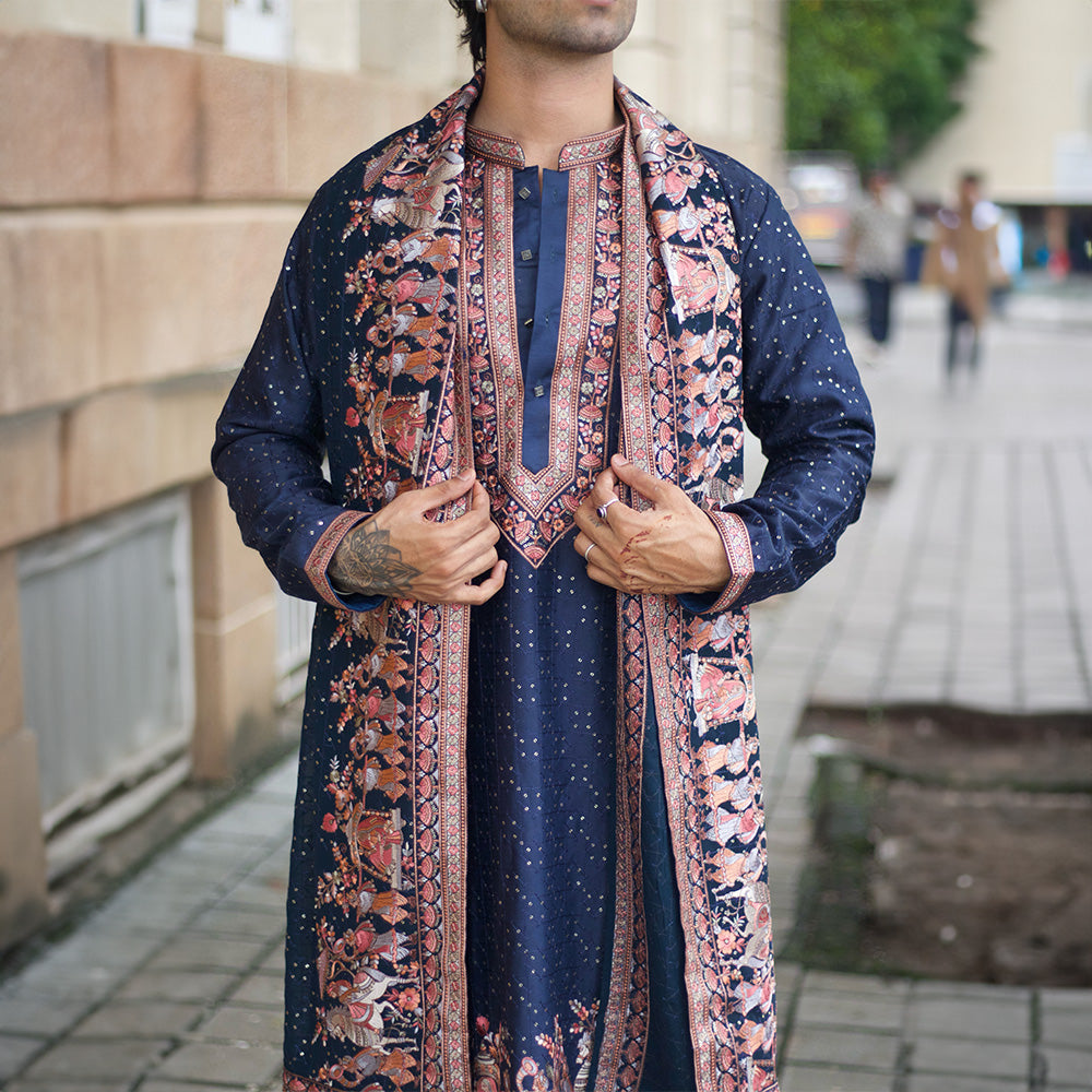 Midnight Blossom Embroidered Kurta Set