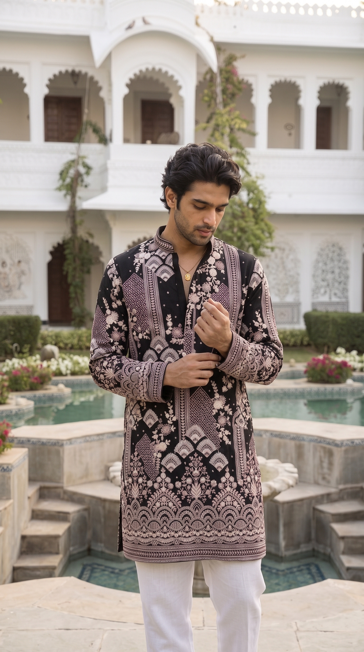 Royal Noir Embroidered Kurta