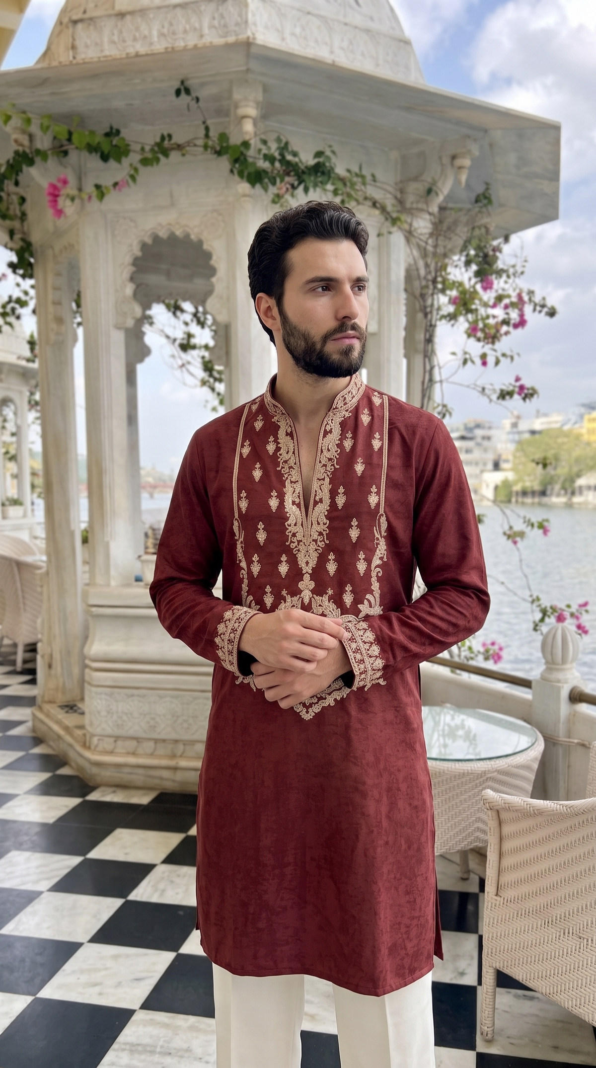 Maroon Heritage Embroidered Kurta