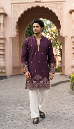 Plum Elephant Motif Kurta